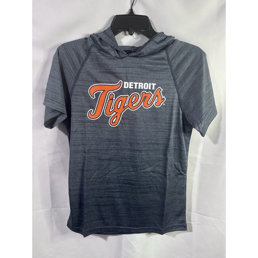 Detroit Tigers Hooded Short Sleeve Shirt Stitches Performance Youth L